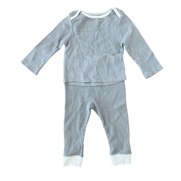 Cloud Island Baby Waffle Knit Top and Bottom Pajama Set 2 Pc Size 12 Months Gray - Picture 1 of 6